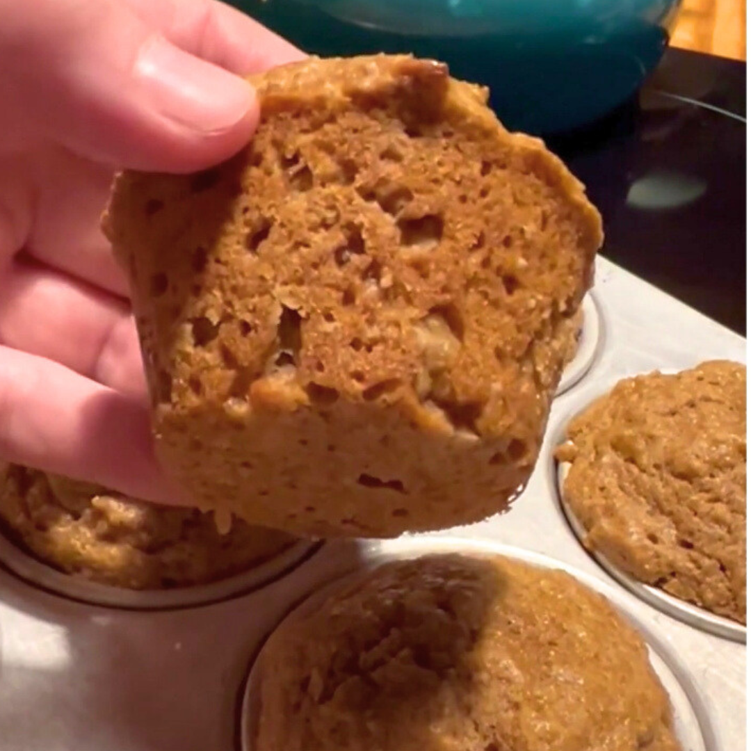 Sourdough discard low iodine banana muffin, light and fluffy coming out of muffin tin